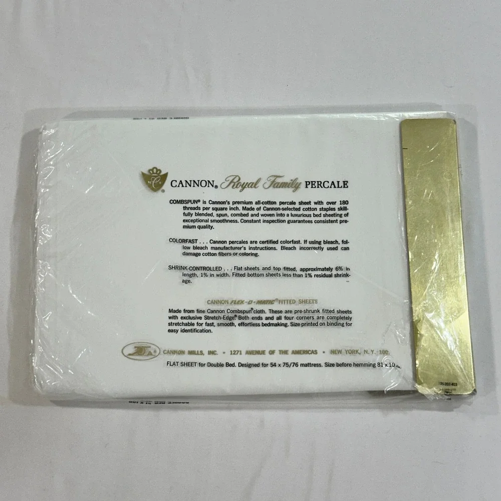 Cannon‎ Royal Family Flat Sheet Double Cotton Percale Vintage White 81x108 NOS